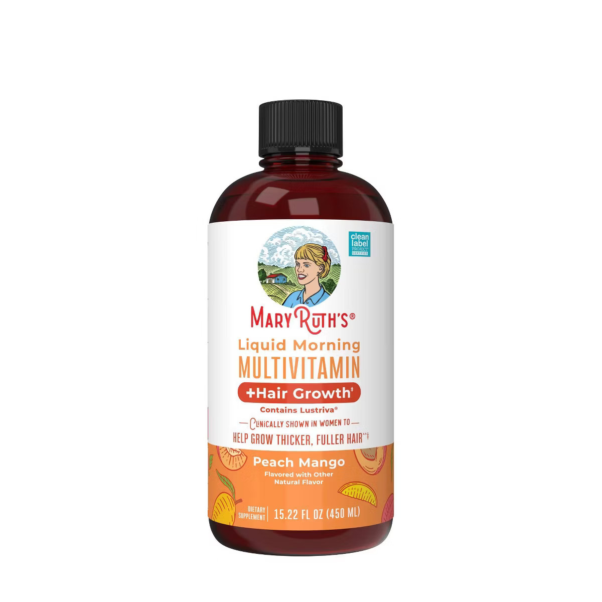 MaryRuth's Liquid Morning Vegan Multivitamin + Hair Growth - Peach Mango - 15.2oz | Target