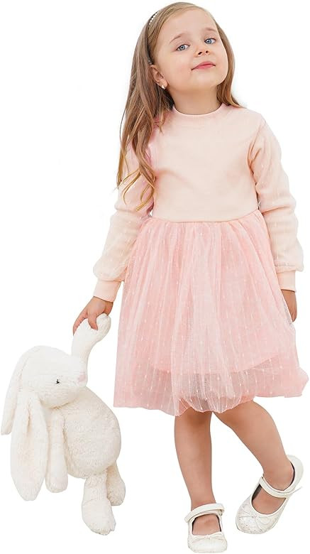 BFUSTYLE Baby Girls Tulle Dress Toddler Kids Long Sleeve Knit Dresses 1-5 Years | Amazon (US)