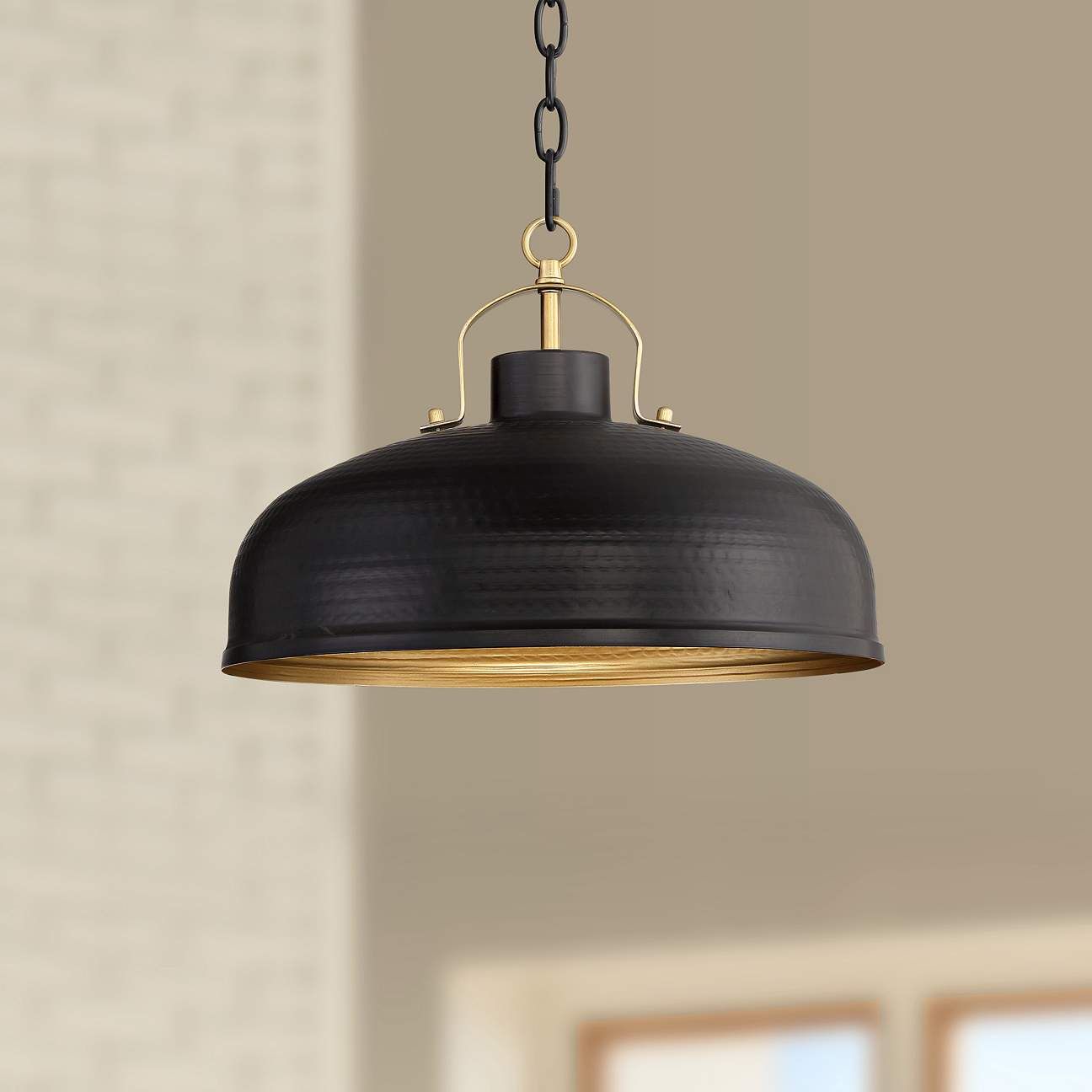 Possini Euro Camden 15 3/4" Wide Black and Warm Brass Ceiling Pendant | Lamps Plus