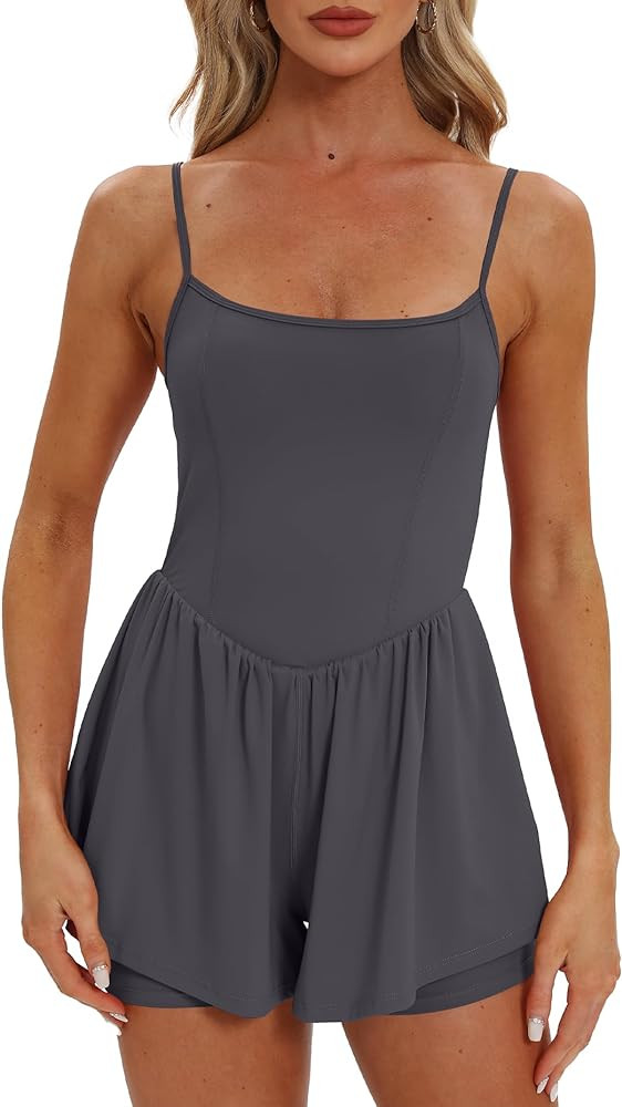 Beaully Women's Summer Sleeveless Rompers Spaghetti Strap Double Lined Shorts Jumpsuit One Piece ... | Amazon (US)