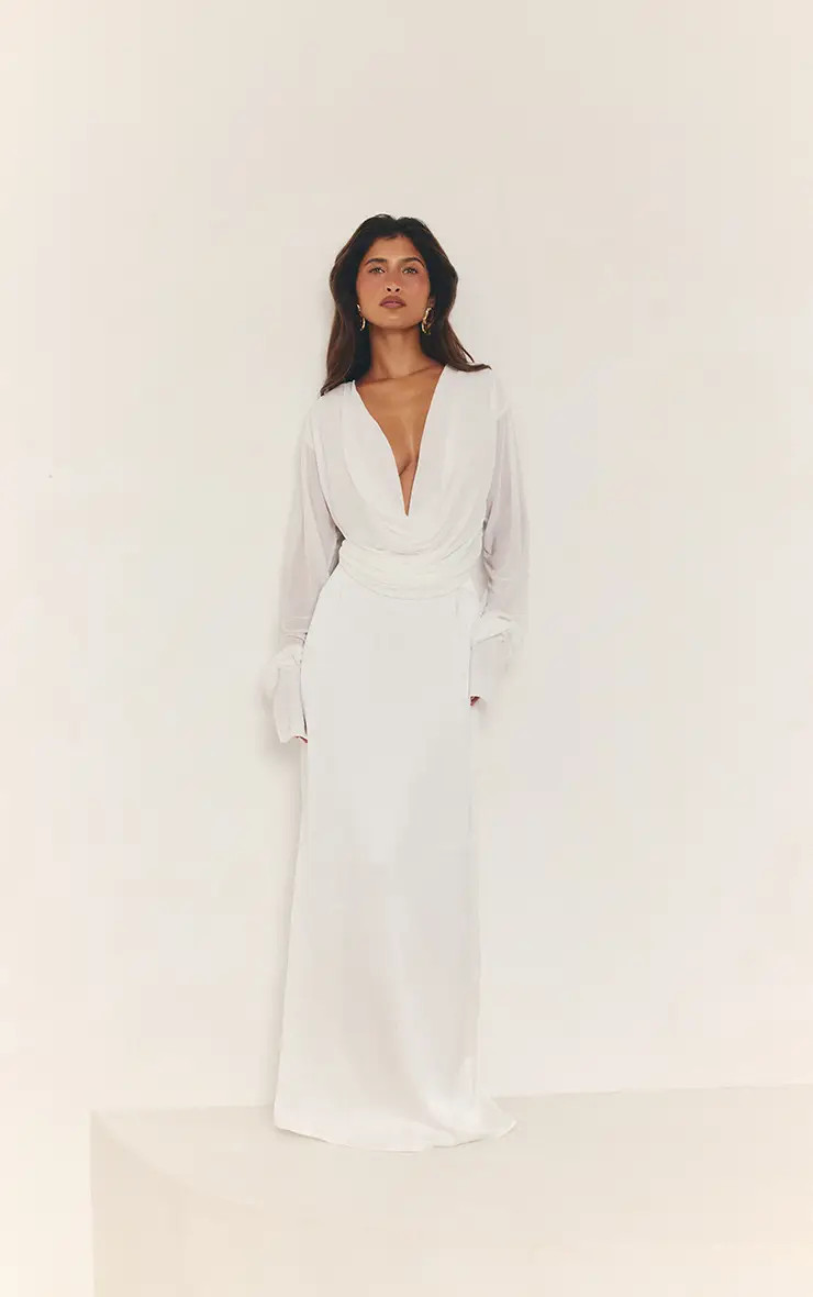 White Crinkle Satin Maxi Skirt | PrettyLittleThing UK
