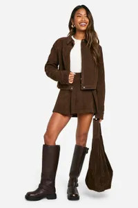 Vintage Look Faux Suede Collared Crop Jacket | boohoo (US & Canada)
