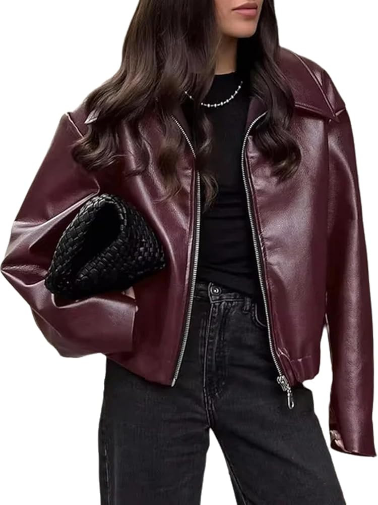 NIFTRIRY Women Leather Jackets Oversized Faux Motorcycle Jacket Coat Fall Outfits Fashion Clothes... | Amazon (US)