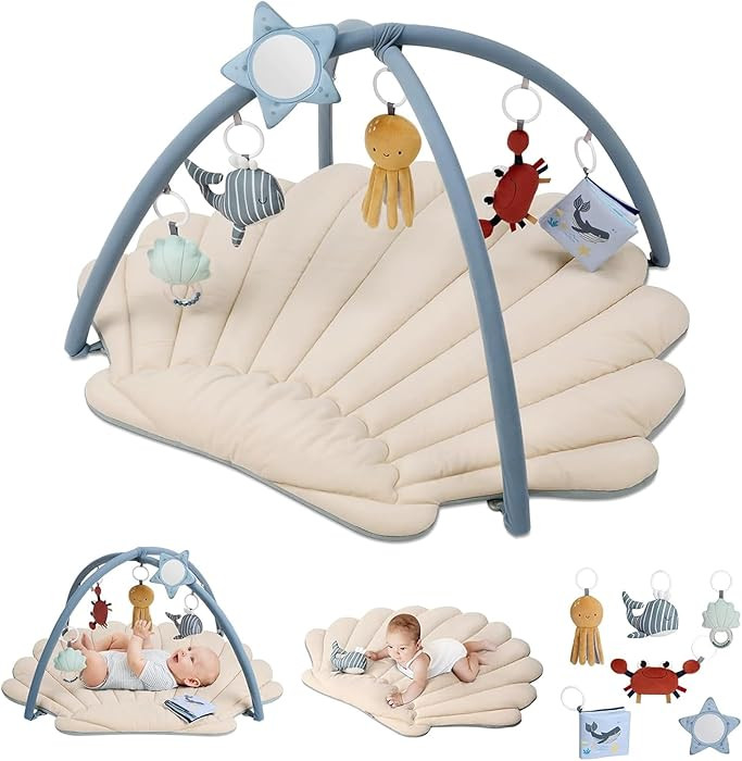 Blissful Diary Shell Baby Play Gym Mat, Softer & Enlarged Tummy Time Mat w 6 Detachable Toys for ... | Amazon (US)