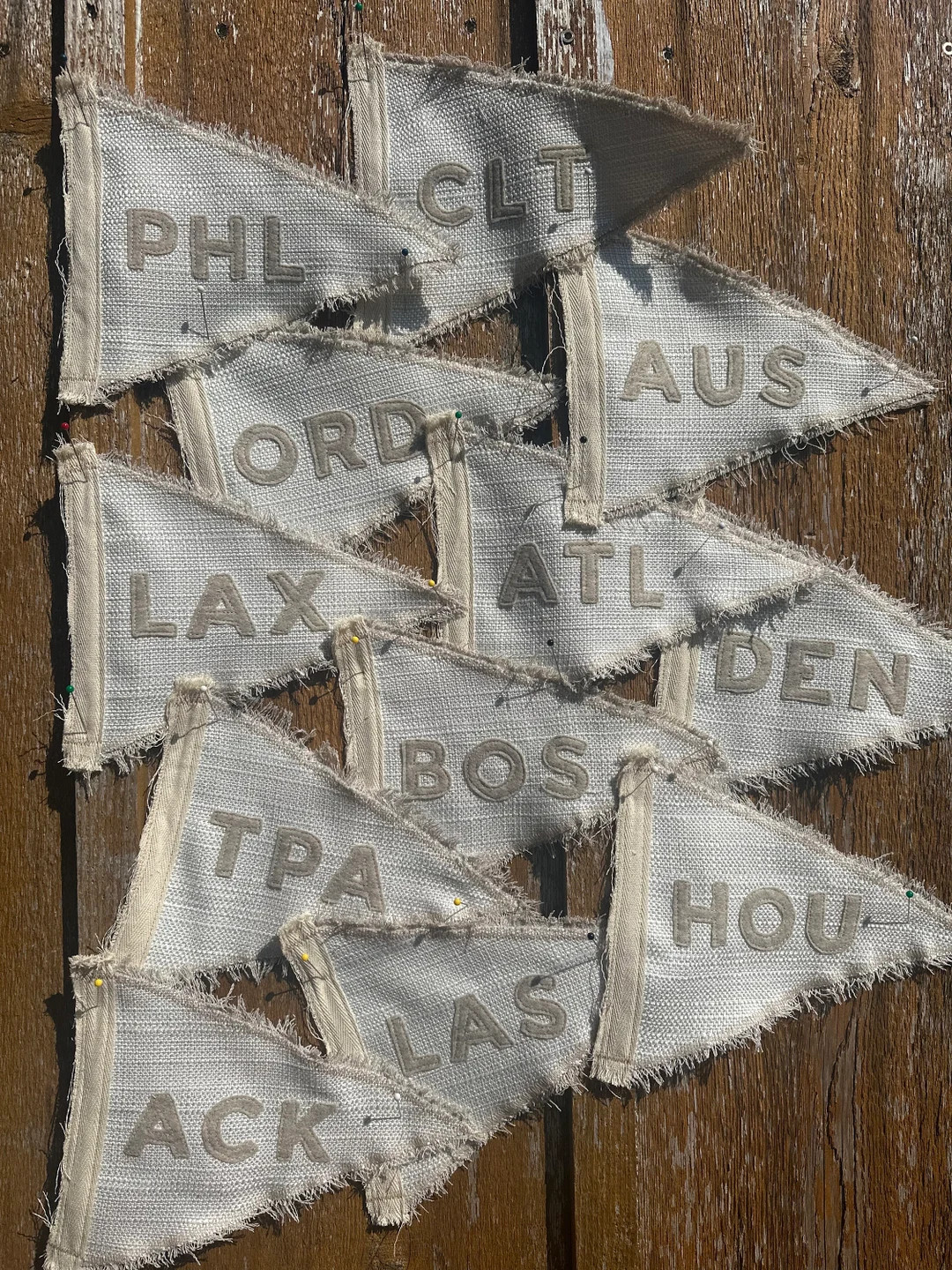 Vintage Inspired Mini Pennant Neutral White Unique Airport Code Three Letter City Textured Fabric... | Etsy (US)