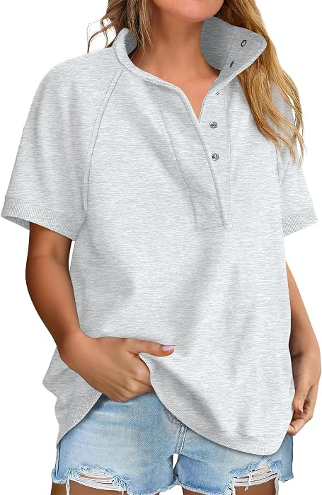 ANRABESS Womens Short Sleeve Tops Oversized Lightweight Sweatshirt Polo Shirts 2026 Summer Casual... | Amazon (US)