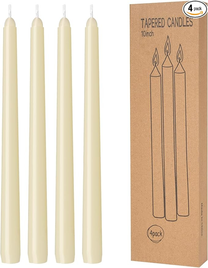4 Pack Ivory Taper Candles - Taper Candles 10 Inch Dripless, Smokeless & Unscented - 8 Hours Long... | Amazon (US)