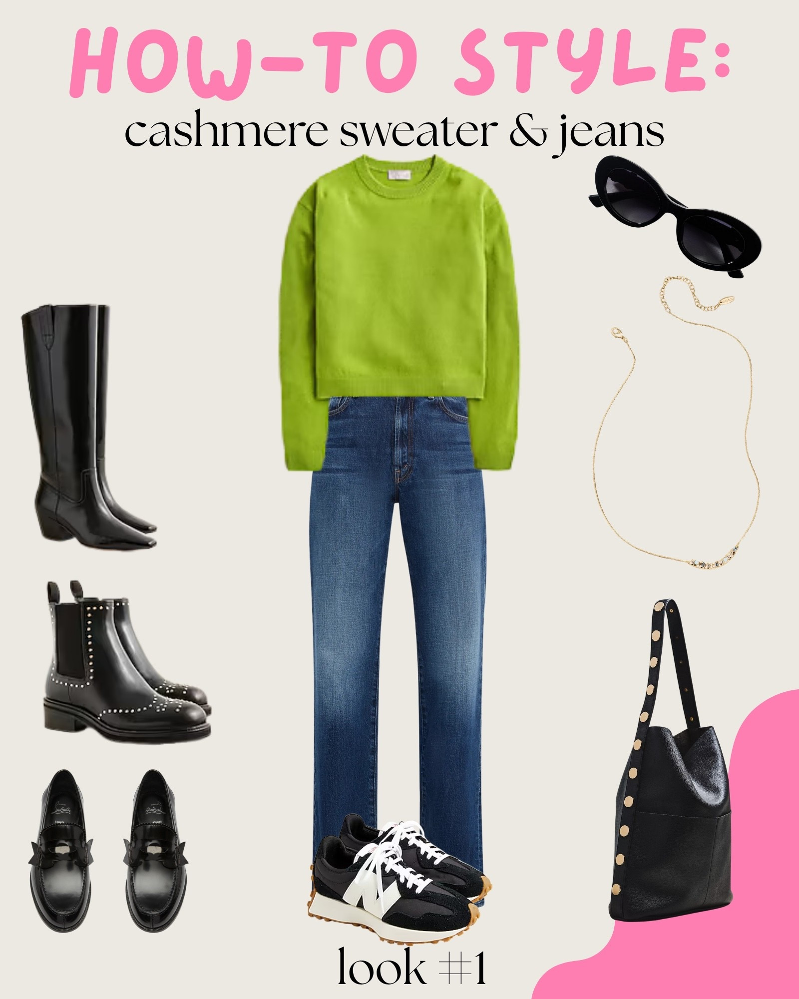 My how-to guide for styling cashmere sweater and jeans: look one 1️⃣ 

This was the most popular sweater by far last week! This outfit to me, is perfect for fall. Jeans and a sweater; there is nothing better. Accessories with a slouchy black bag, sunglasses and a dainty necklace. ✨

#LTKShoeCrush #LTKStyleTip #LTKFindsUnder100