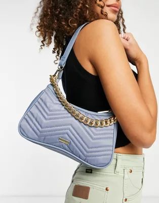 Skinnydip quilted nylon shoulder bag in pastel blue with chain | ASOS (Global)