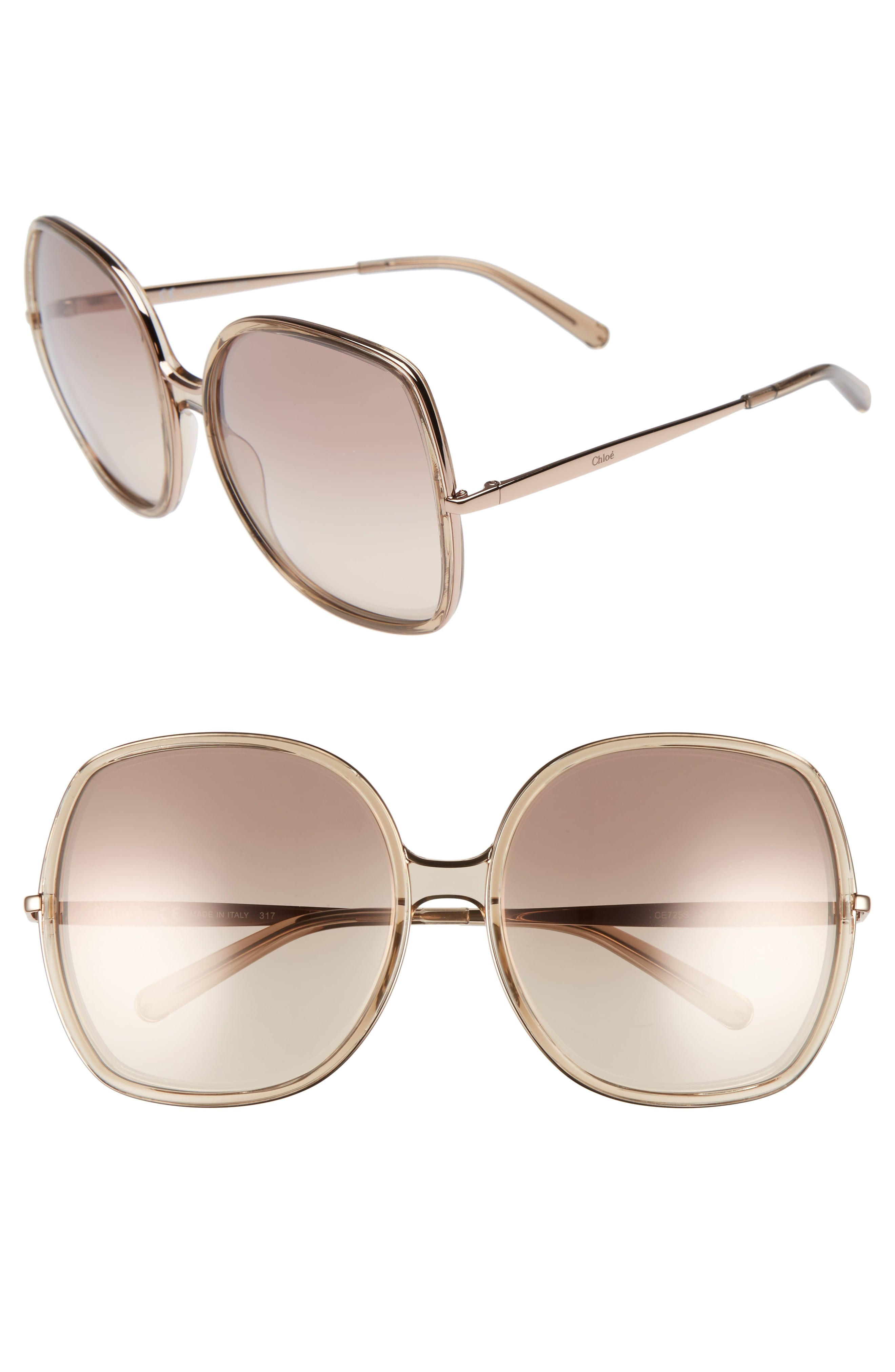 62mm Oversized Gradient Lens Square Sunglasses | Nordstrom