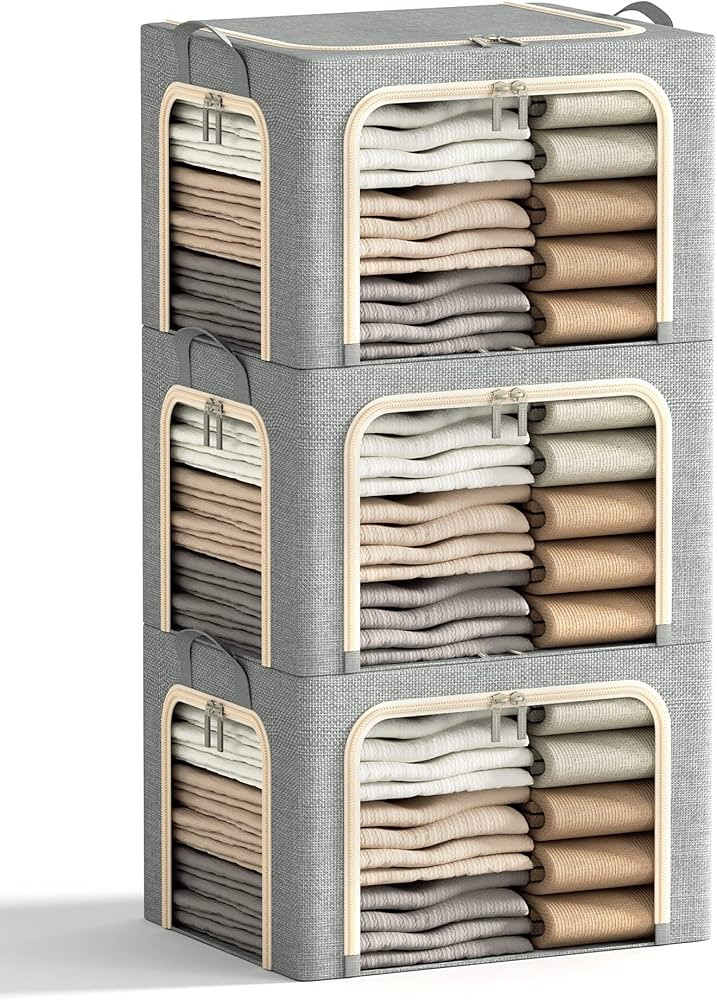 3 Openings Clothes Storage Bins with Metal Frame, Foldable Storage Bin for Clothes, Clothing Stor... | Amazon (US)