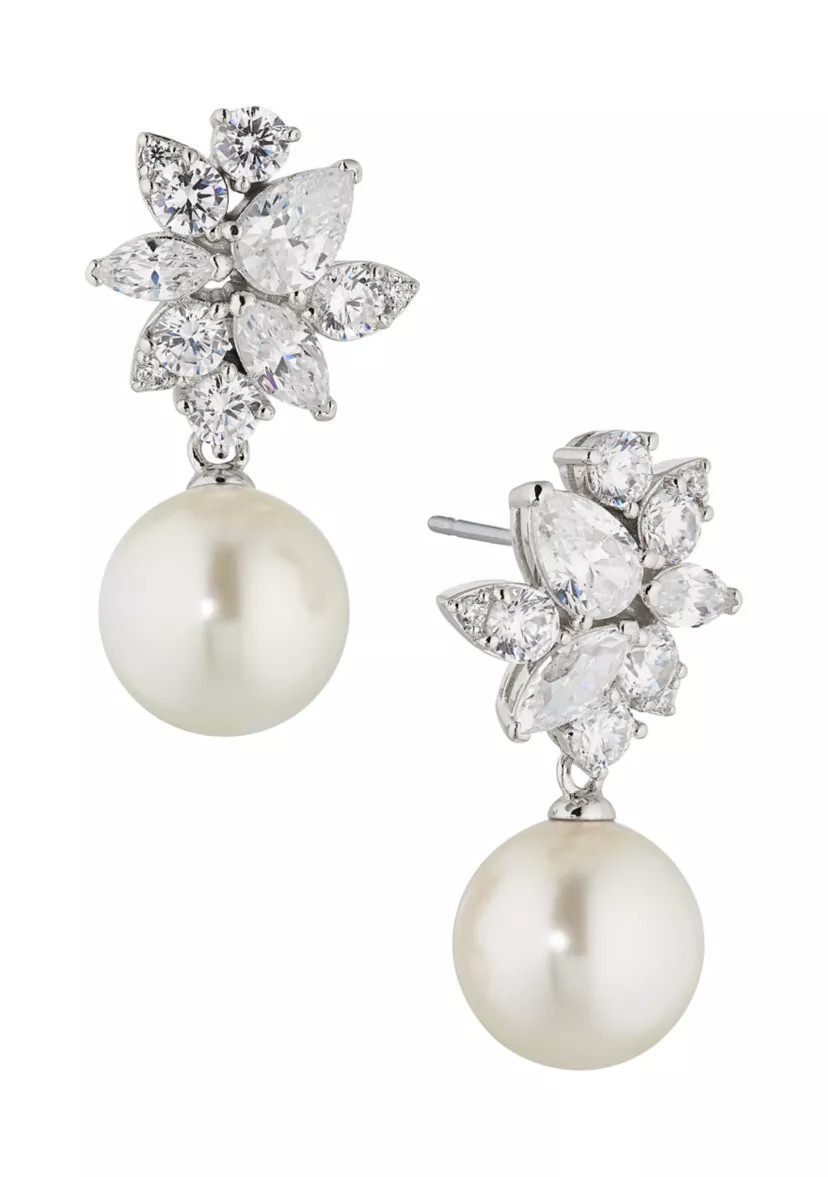 Silver Tone Chiara Pearl Drop Earrings | Belk