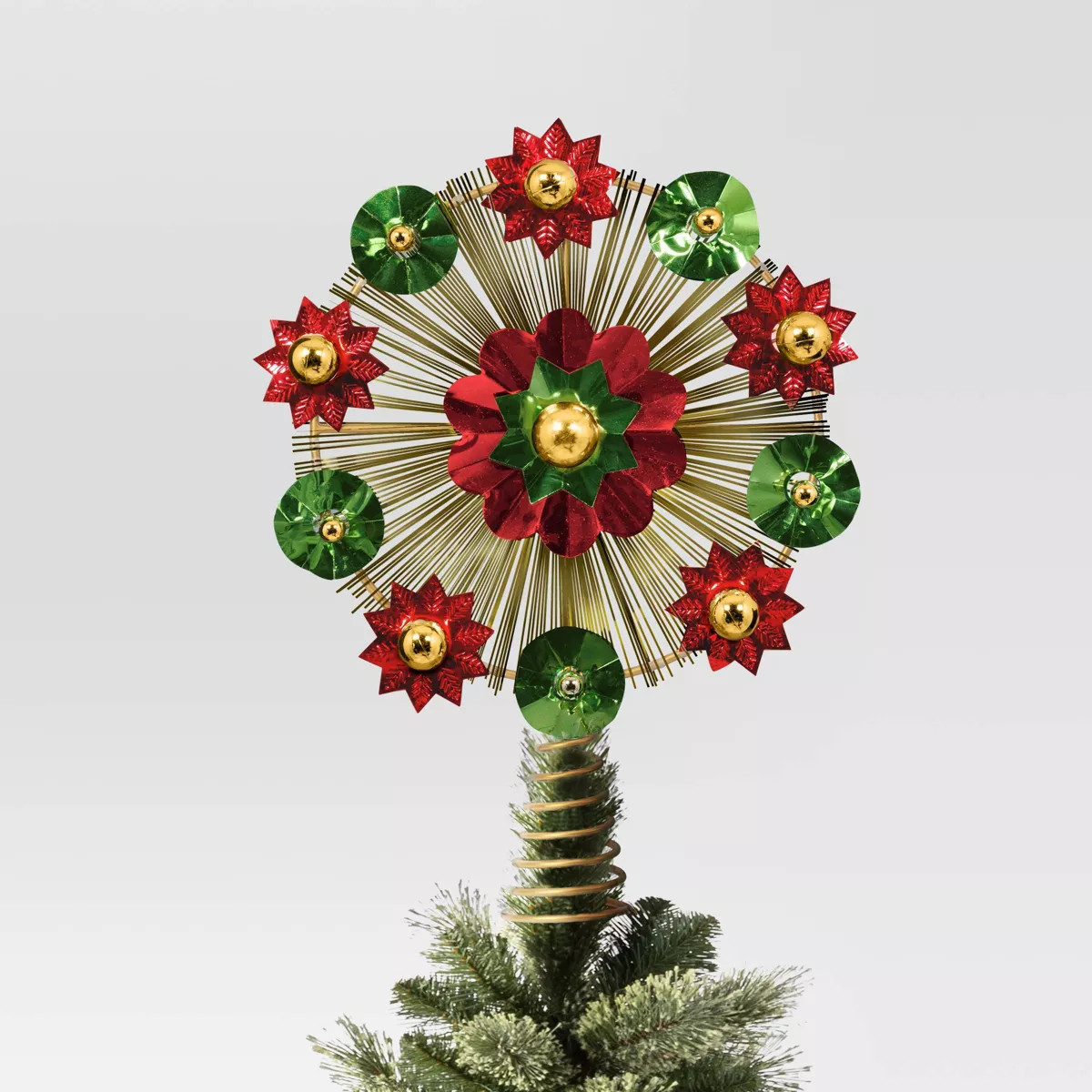 12" Unlit Gold Tinsel Burst with Red and Green Foil Bursts Christmas Treetop with Coil - Wondersh... | Target