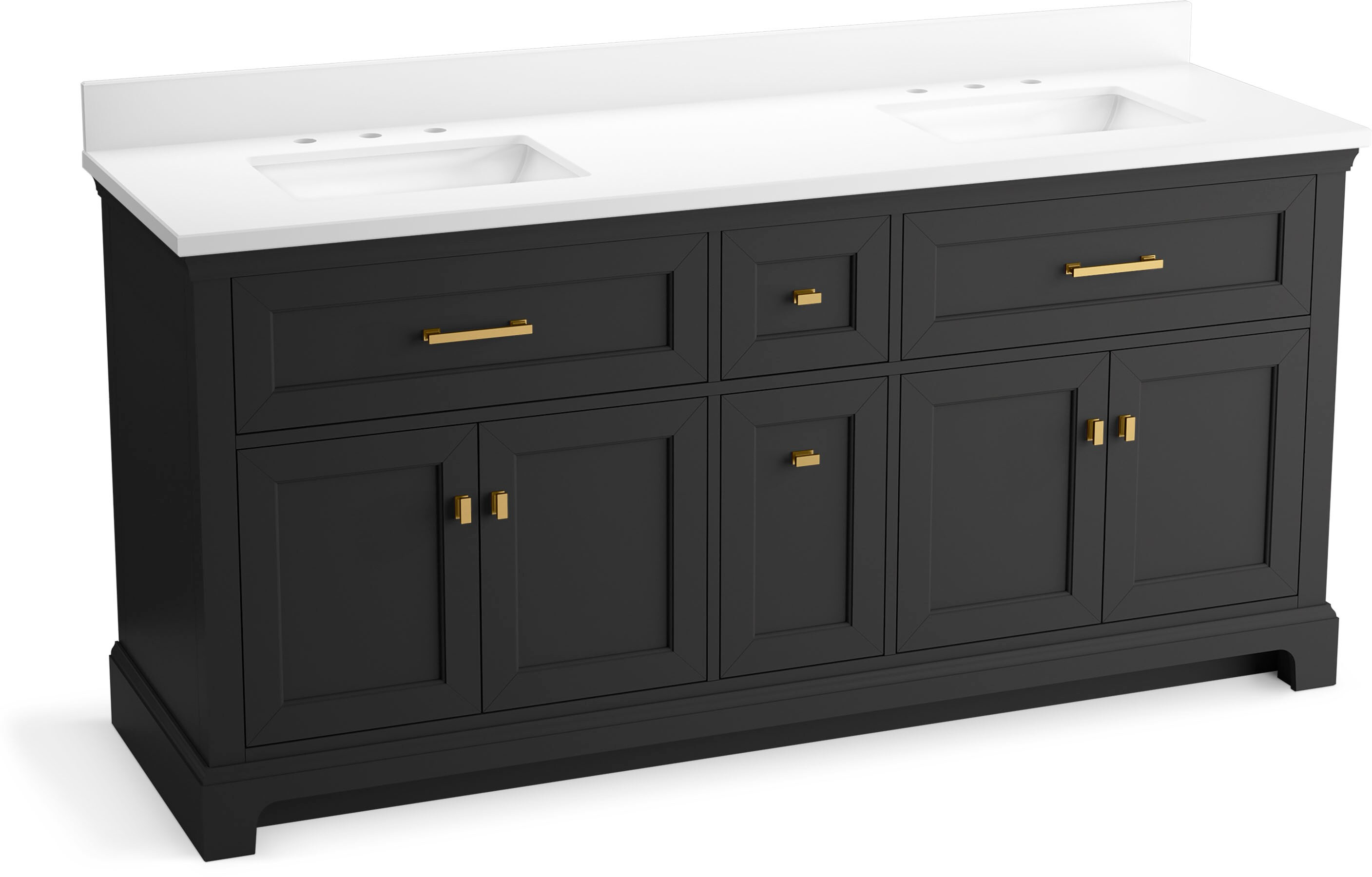 KOHLER Charlemont 72-in Ferrous Grey Undermount Double Sink Bathroom Vanity with Pure White Quartz Top in Black | 29264-BD1-DWG | Lowe's