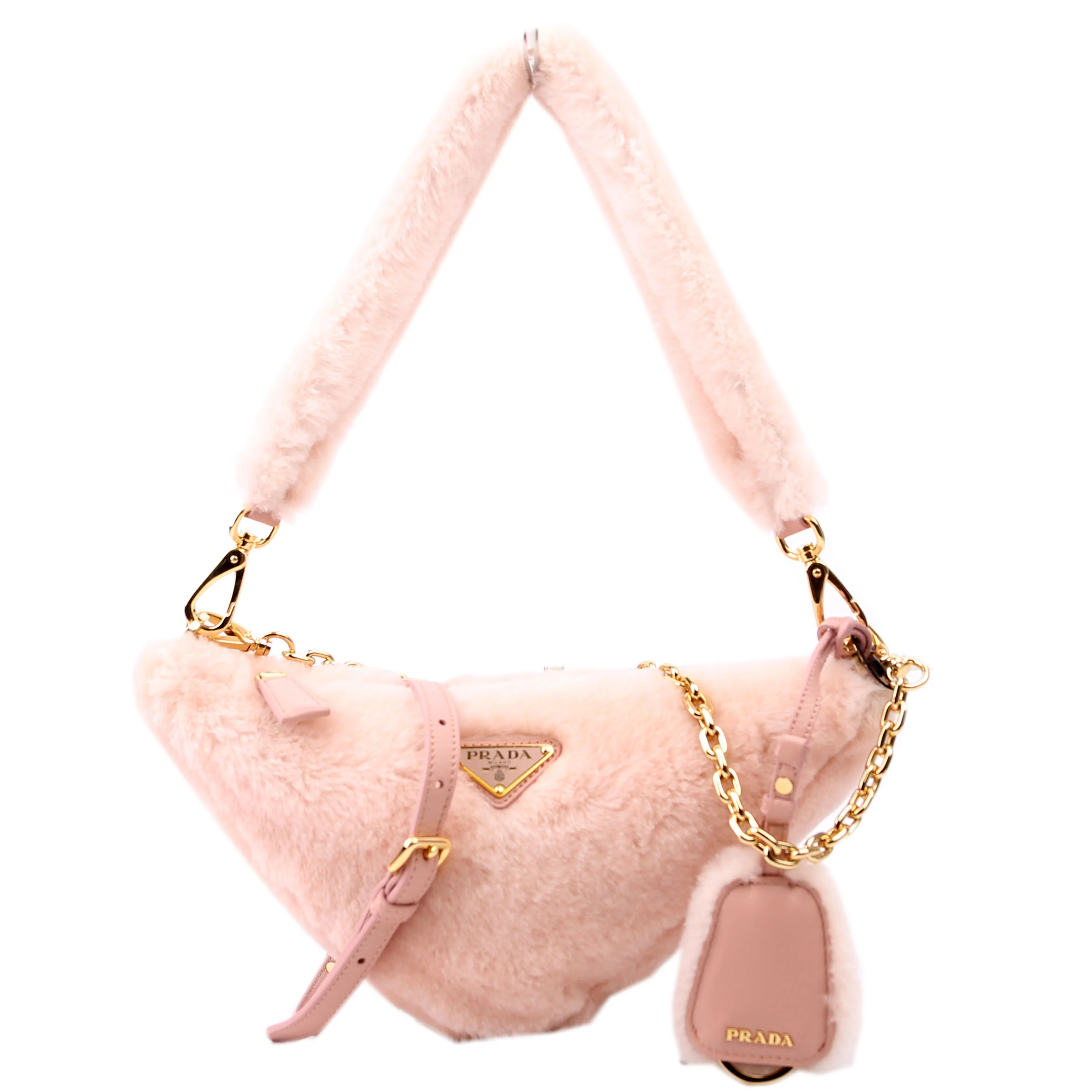 Triangle Shearling Mini Bag Pink | Keeks Designer Handbags