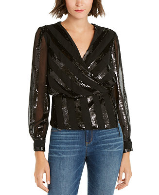 INC Sequinned-Stripe Wrap Top, Created For Macy's | Macys (US)