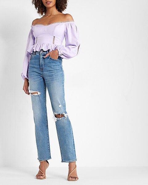 Off The Shoulder Corset Peplum Top | Express