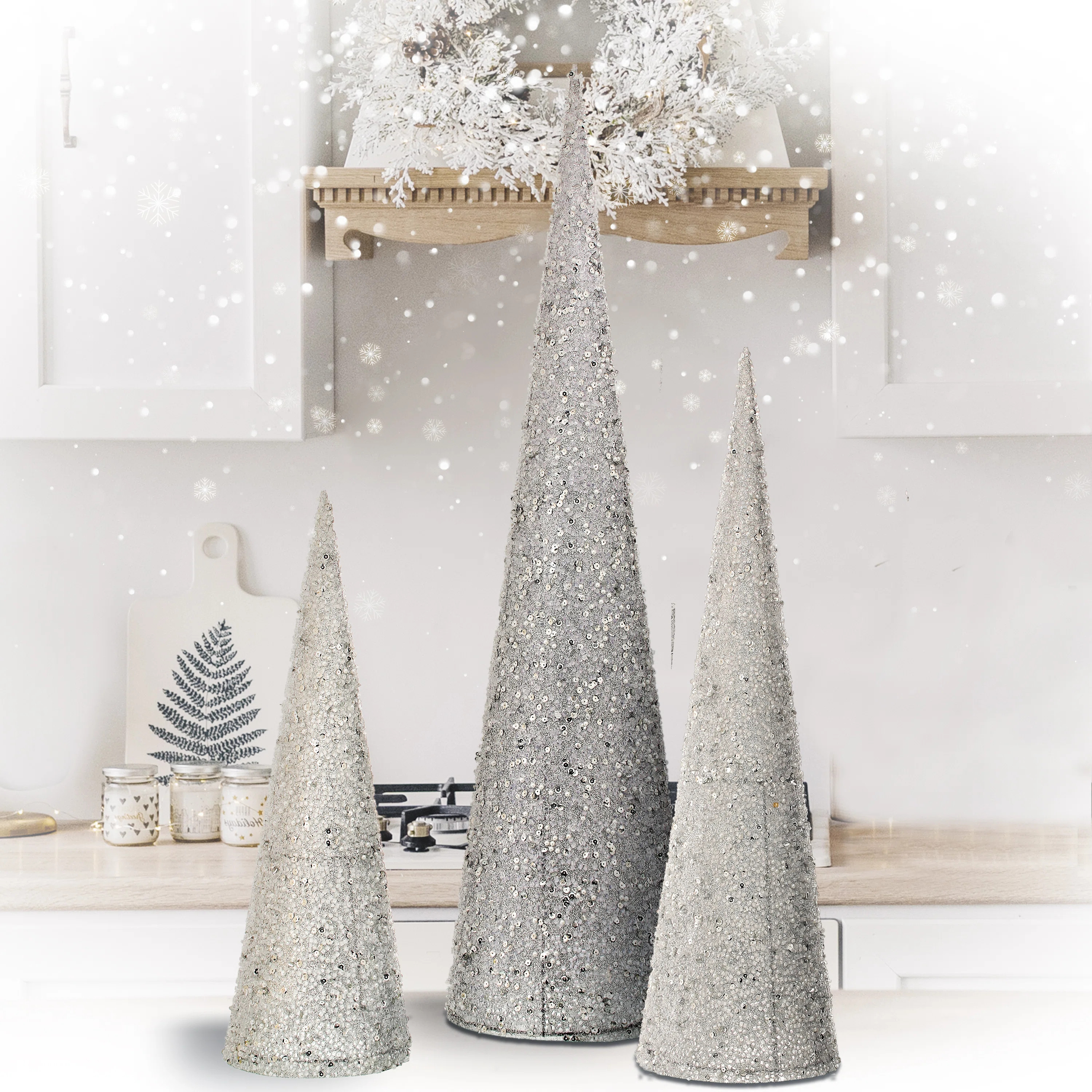 Shaded Sequin Cone Tree Set of 3 | Wayfair North America