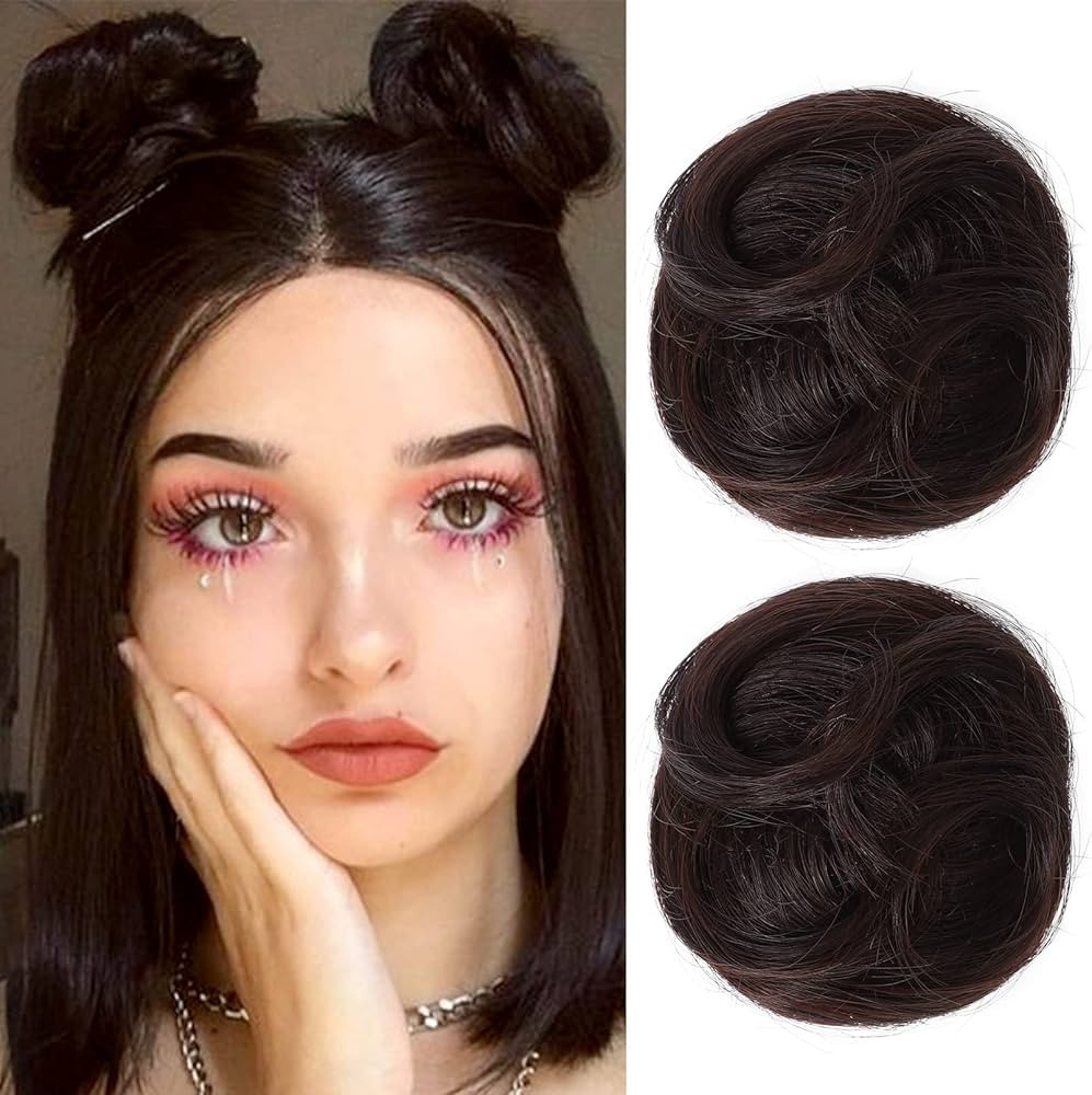REECHO Space Bun Hair Pieces, 2 PCS Mini Claw Clip in Messy & Cat Ears Fake Hair Bun Extensions H... | Amazon (US)