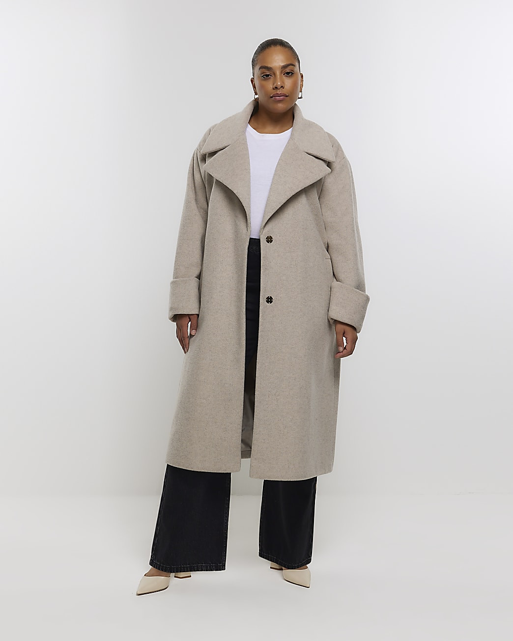 Plus beige belted robe coat | River Island UK & IE