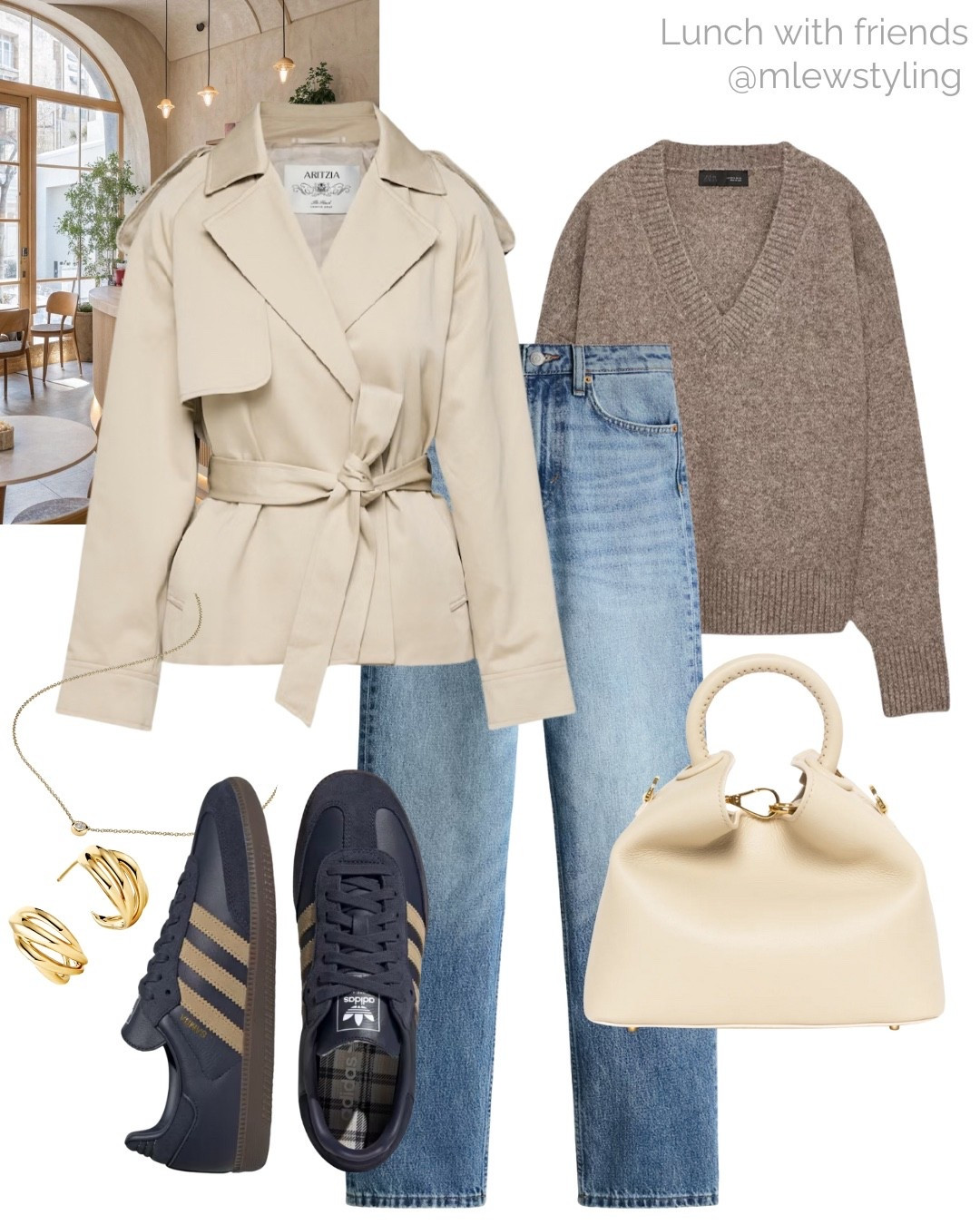 Easy weekend outfit 🤎

Tags: lunch with friends, winter outfit, early spring fashion, aritzia short trench coat, new-in H&M jeans, Zara v-neck sweater, Elleme leather handbag, adidas sneakers, capsule wardrobe, neutral aesthetic 

#LTKSeasonal #LTKgrwm #LTKootd