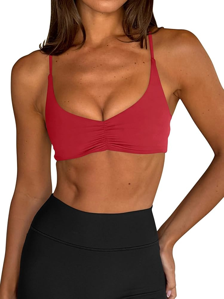 LASLULU Womens Sexy Sports Bra Padded Strappy Back Gym Bra Adjustable | Amazon (US)