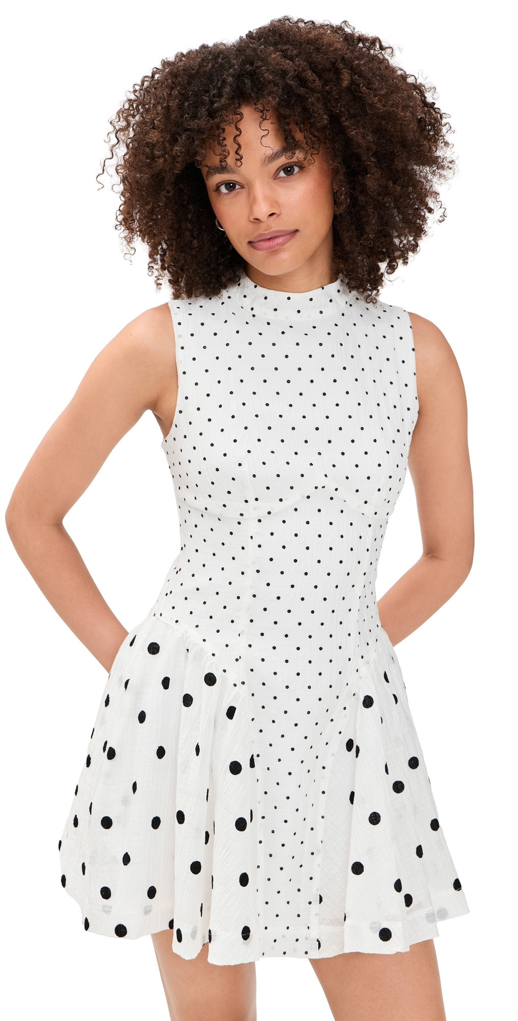 Another Girl Polka-Dot Mix Gathered Hip Mini Dress White L | Shopbop