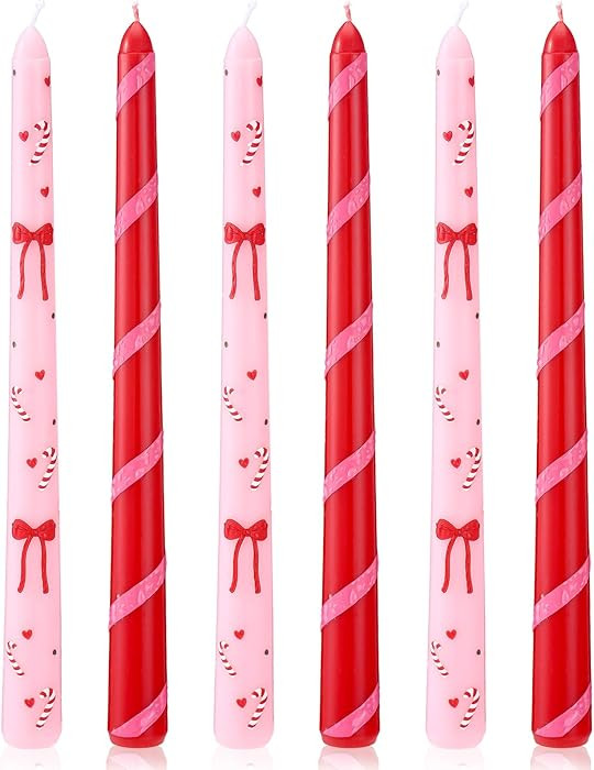 Nuanchu 6 Pcs Candy Cane Shaped Taper Candles Pink and Red Candy Candle Christmas Table Centerpie... | Amazon (US)