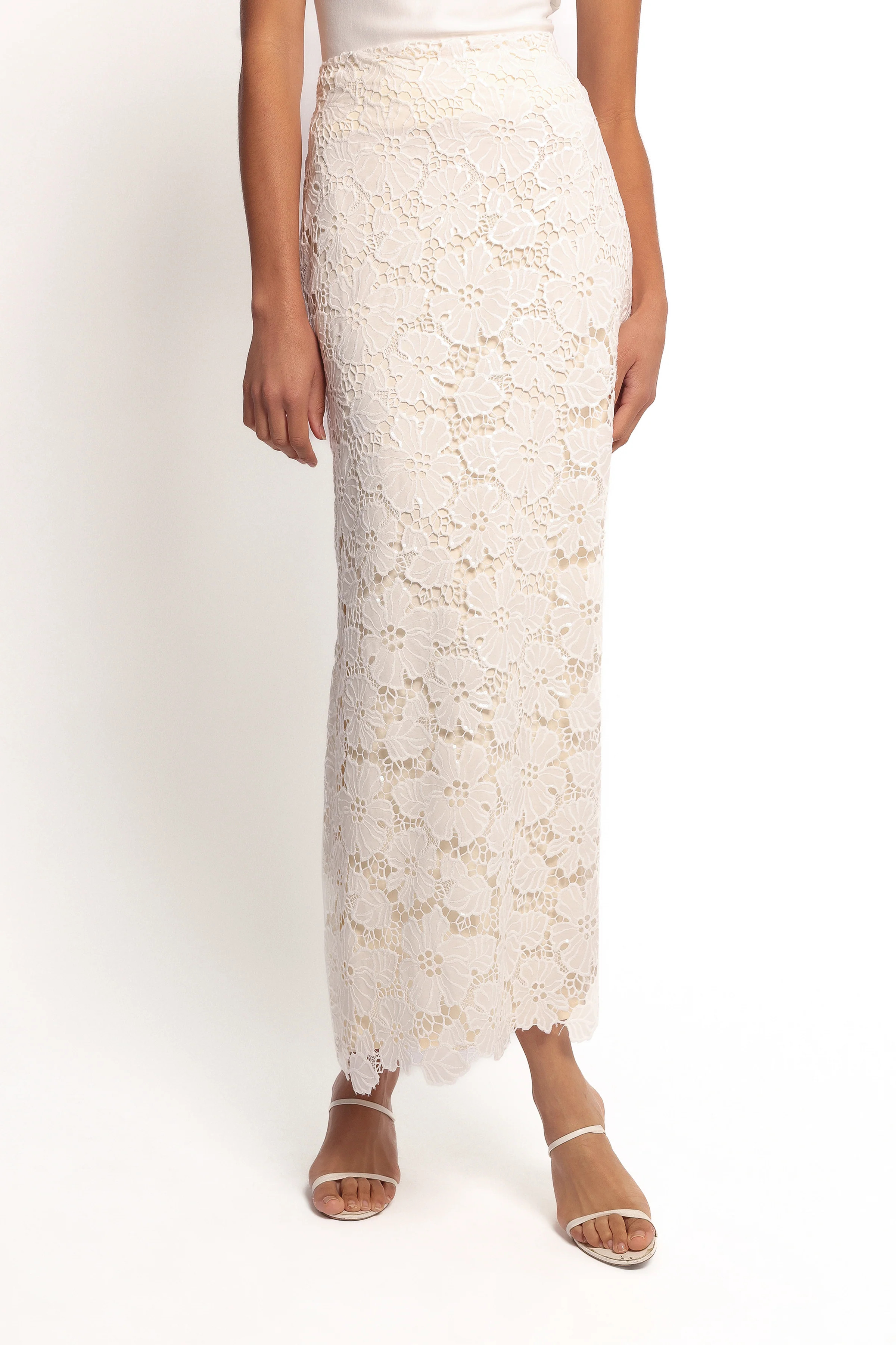 Mika Floral Lace Maxi Skirt - White | Petal & Pup (US)