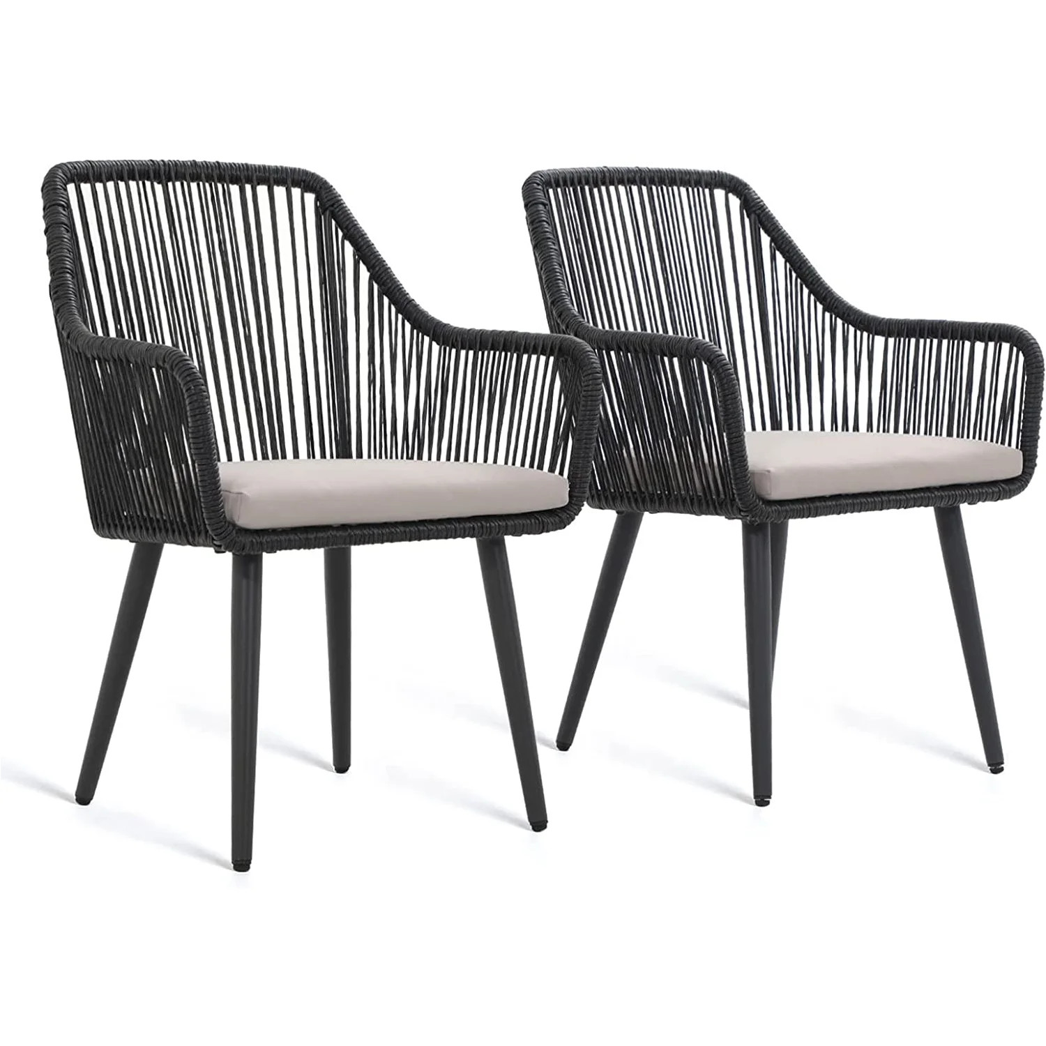 Patio Wicker Dining Chairs, 2 Pieces Outdoor Dining Seating, All Weather Rattan Armchairs with Cu... | Walmart (US)