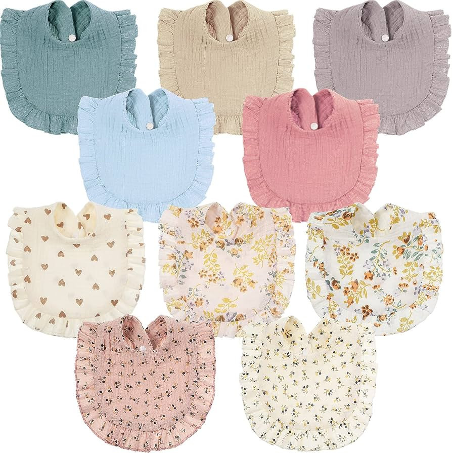 Mepase 10 Pcs Large Muslin Baby Girl Bibs Drool Teething Bibs Lap Shoulder for Boy Girls Teething... | Amazon (US)