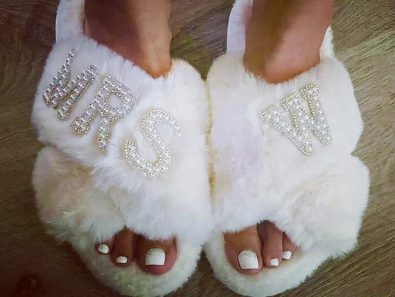 Faux Fur Bride Slippers I Do Slippeerscustomized - Etsy | Etsy (US)