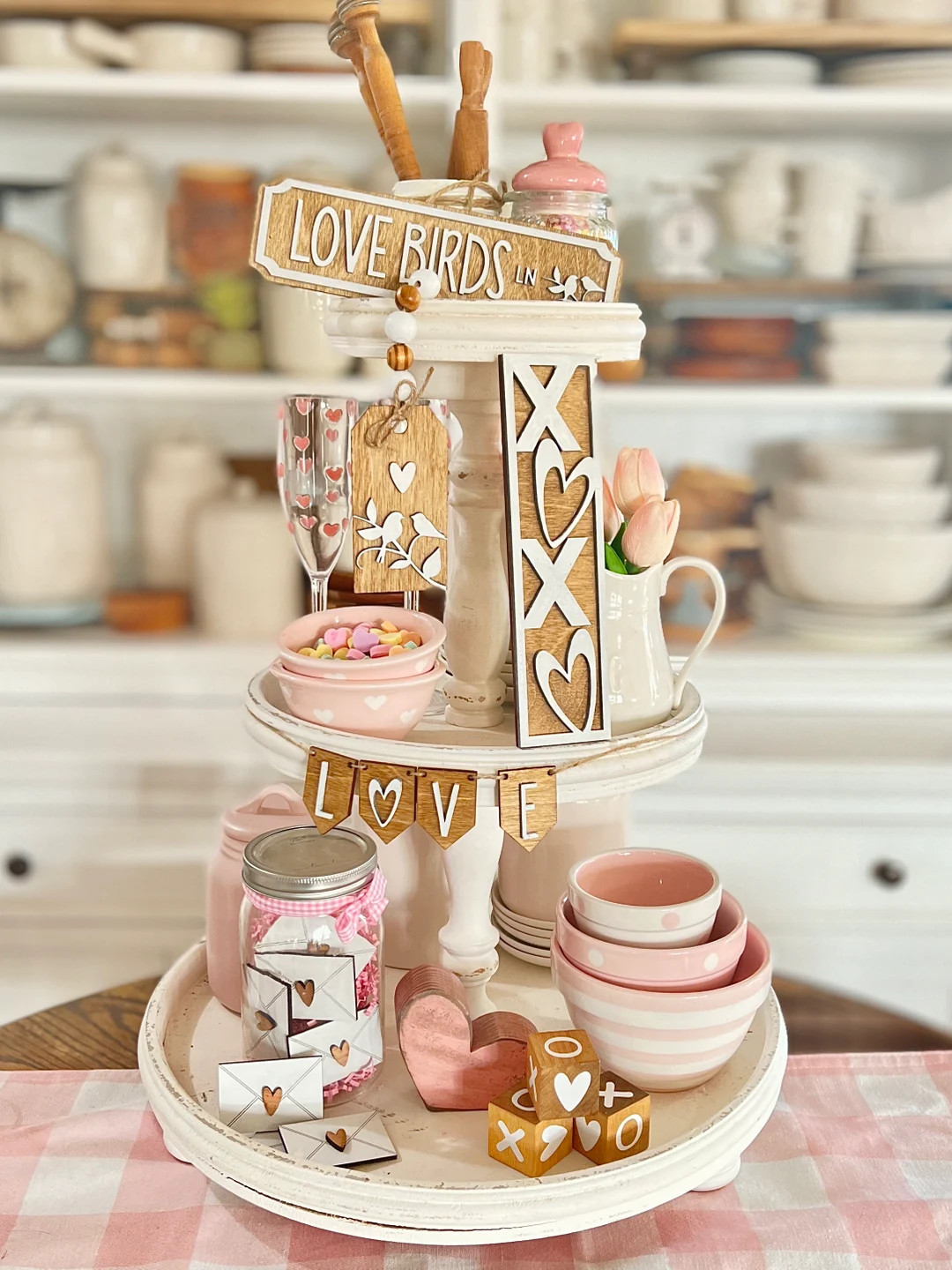 Woods & Whites Love Birds Valentines Day Tiered Tray Set! Wedding Centerpiece, Reception Decor, A... | Etsy (US)