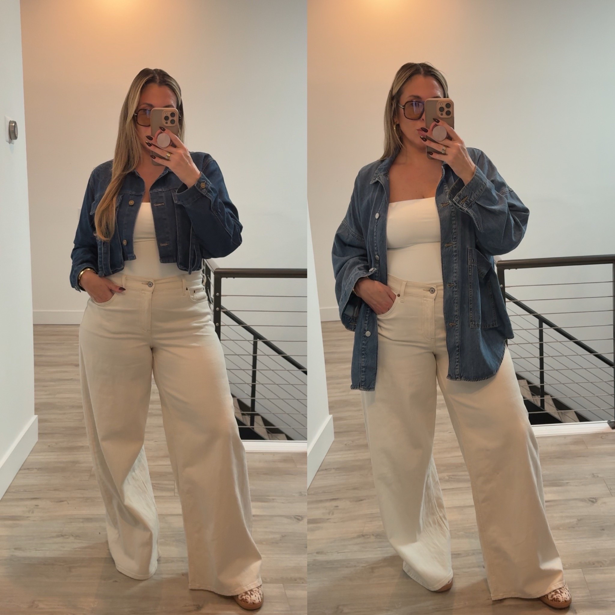 Midsize Elevated Casual 

The most amazing Wide Leg Jeans stretchy & soft size 31L (12) (not wearing the curve love & the fit is great) 

Cropped cargo denim shirt XL (color dark blue) 

Abercrombie Bra free tank size L

Amazon white tube top size XL (no built in bra)

My fav Long Oversized Denim Shirt size L. The denim top is soft not stiff which I love (runs very oversized). Wearing the medium blue also linked the dark blue. 

Cow print adidas 

Brown suede bag 



#LTKMidsize #LTKStyleTip #LTKFindsUnder50