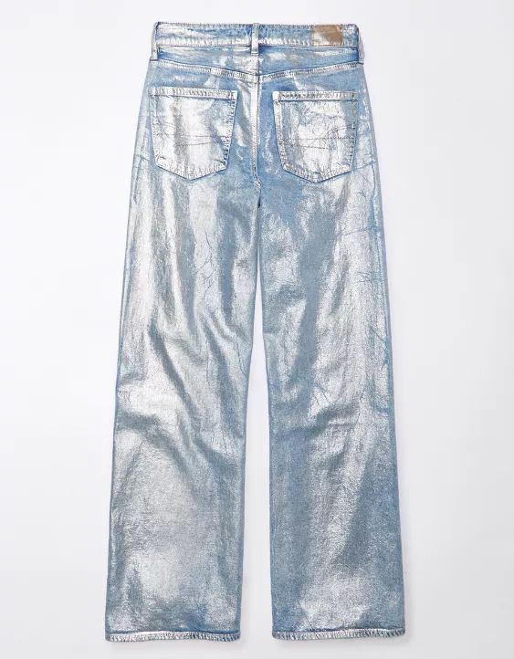 AE Stretch Metallic Super High-Waisted Baggy Wide-Leg Jean | American Eagle Outfitters (US & CA)