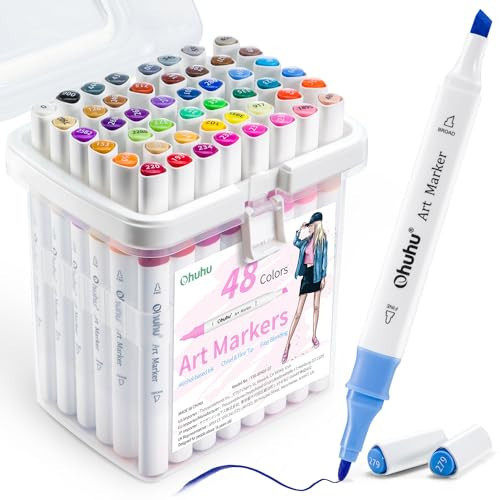 Ohuhu Alcohol Markers, 48 Colouring Pens Art Pens Markers Set for Architectural Design Double Tipped Chisel & Bullet Alcohol-Based Art Marker for Artists Drawing Sketching Anime and Manga | Amazon (UK)