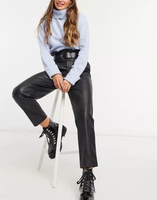 Stradivarius faux leather paperbag pants in black | ASOS (Global)