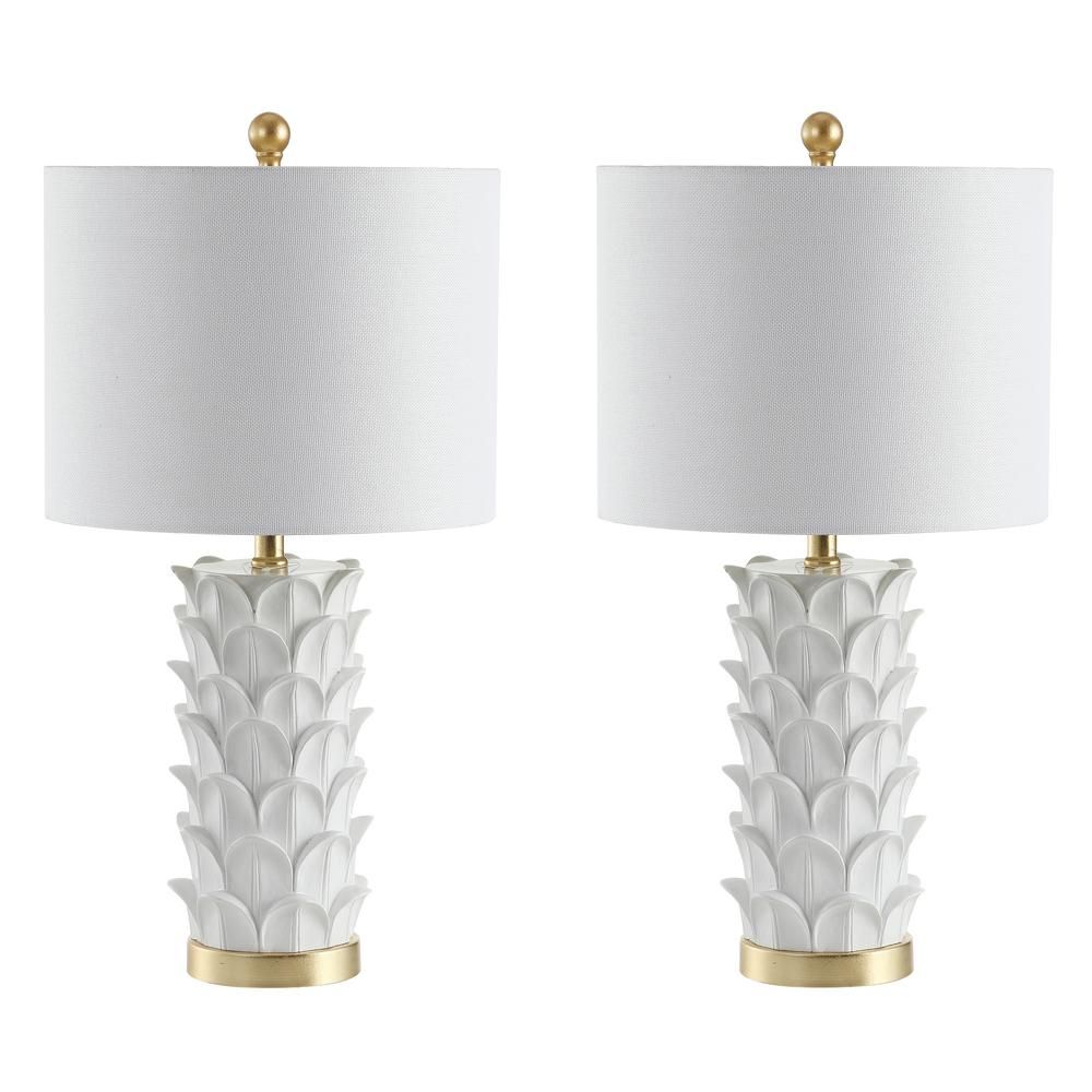 Nico 25 in. White Leaf Table Lamp with Off-White Shade (Set of 2) | The Home Depot