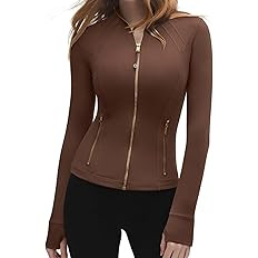 SUUKSESS Women Golden Full Zip Up Workout Cropped Jackets Lightweight Athletic Yoga Tops | Amazon (US)