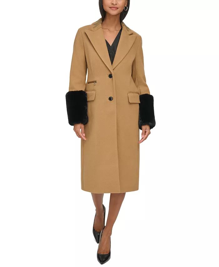 Women's Faux-Fur-Cuff Coat | Macy's