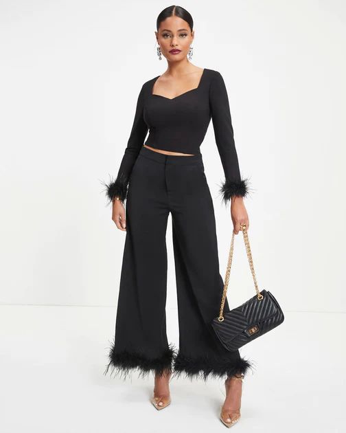 New Lover Feather Trim Pocketed Pants - Black | VICI Collection