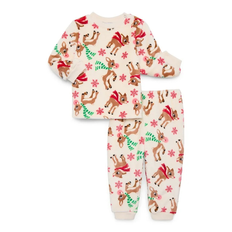 Christmas Rudolph Unisex Baby Print Plush Top and Pants Set, 2-Piece, Sizes Newborn-24M | Walmart (US)
