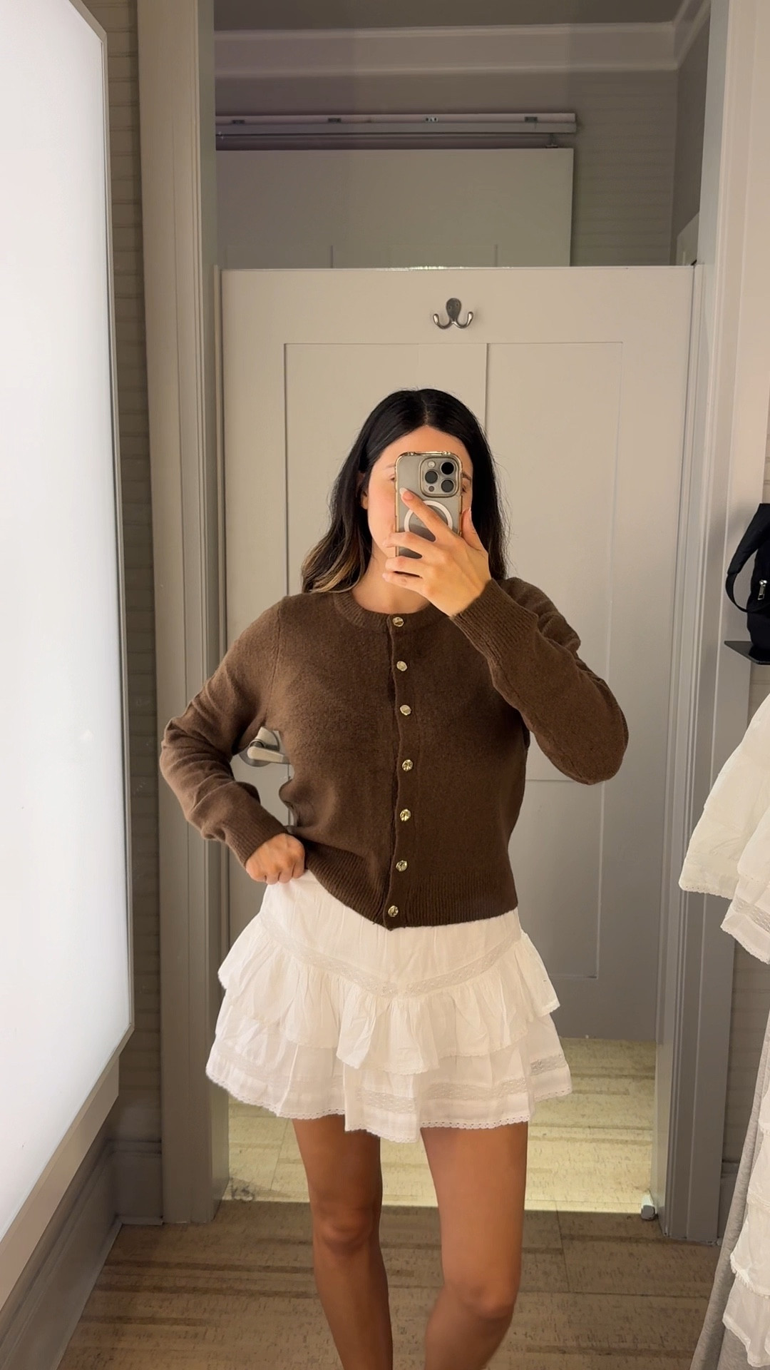 XS: white mini skirt
S: front tie top, dress & cream cardigan 
 M: brown cardigan 
26/2 in denim skirt & jeans 


Fall clothes, fall fashion, brown cardigan, mesh cardigan, boot cut mid rise jeans, Abercrombie jeans, white skirt, brown front tie top 


#LTKFallSale