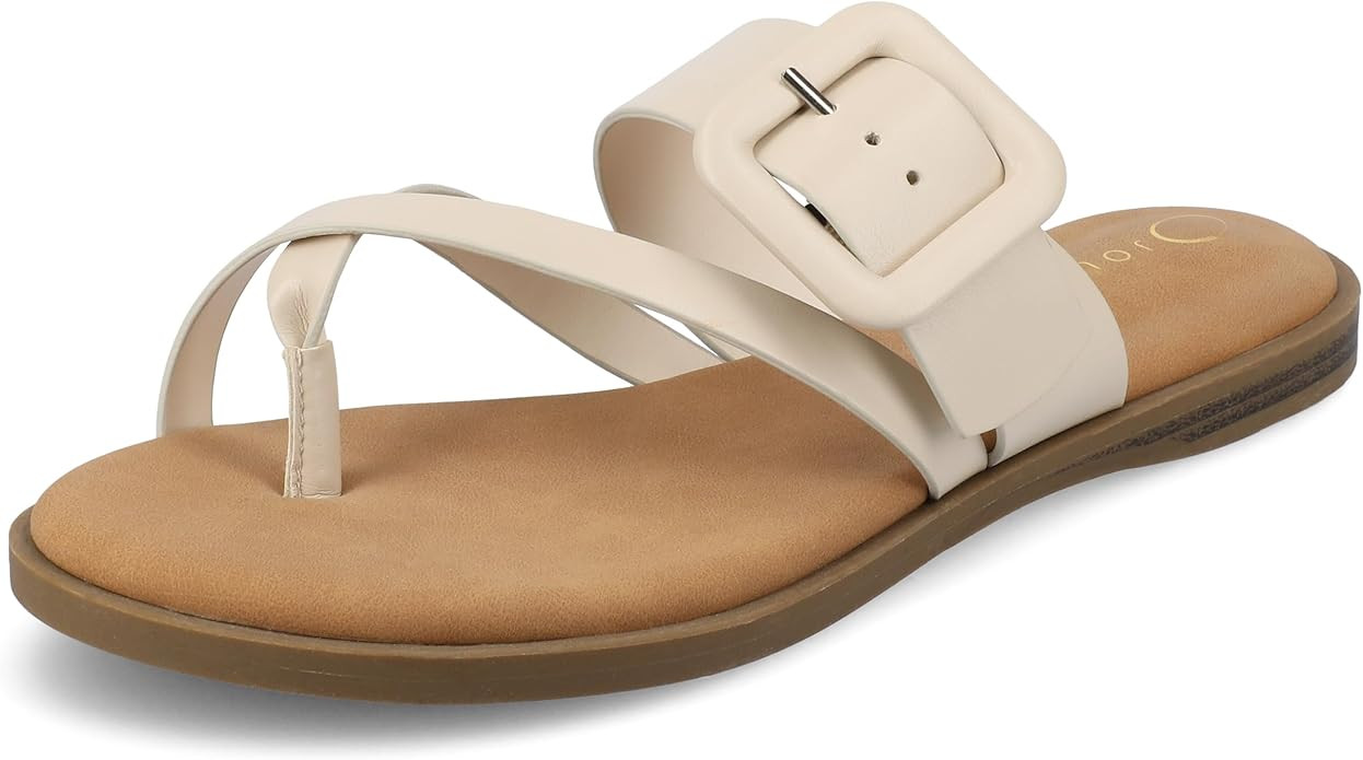Journee Womens cushioned footbed Layra Slide on Sandal Faux Leather Oversized Buckle Multi Straps... | Amazon (US)