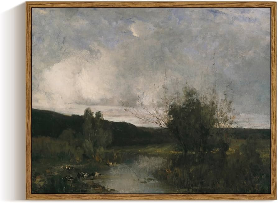 ARPEOTCY Vintage Framed Canvas Wall Art, Rural River Scenery Landscape Paintings Art Decor Aesthe... | Amazon (US)