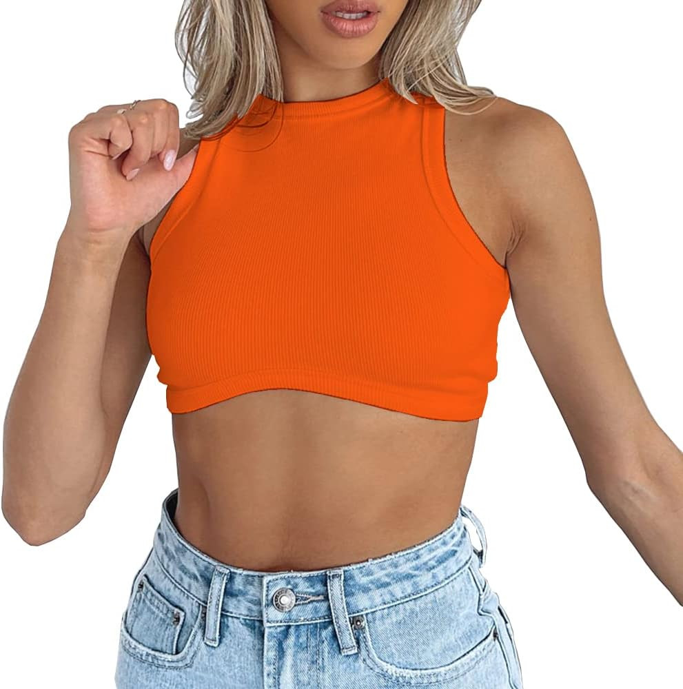 Abardsion Women's Crew Neck Racerback Knit Ribbed Basic Sleeveless Crop Tank Tops | Amazon (US)