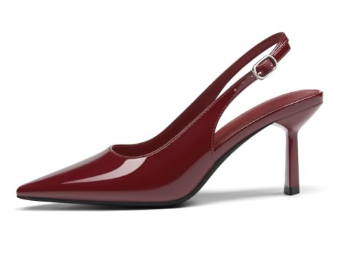 Coutgo Womens Slingback Kitten Heels Closed Pointed Toe Pumps Work Party Dress Shoes, Burgundy, Size 6.5 | Amazon (US)
