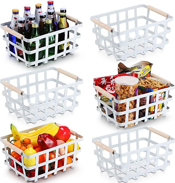 6 Pieces Wire Baskets with Handles Wire Storage Organizer Baskets for Kitchen Metal Wire Basket f... | Amazon (US)