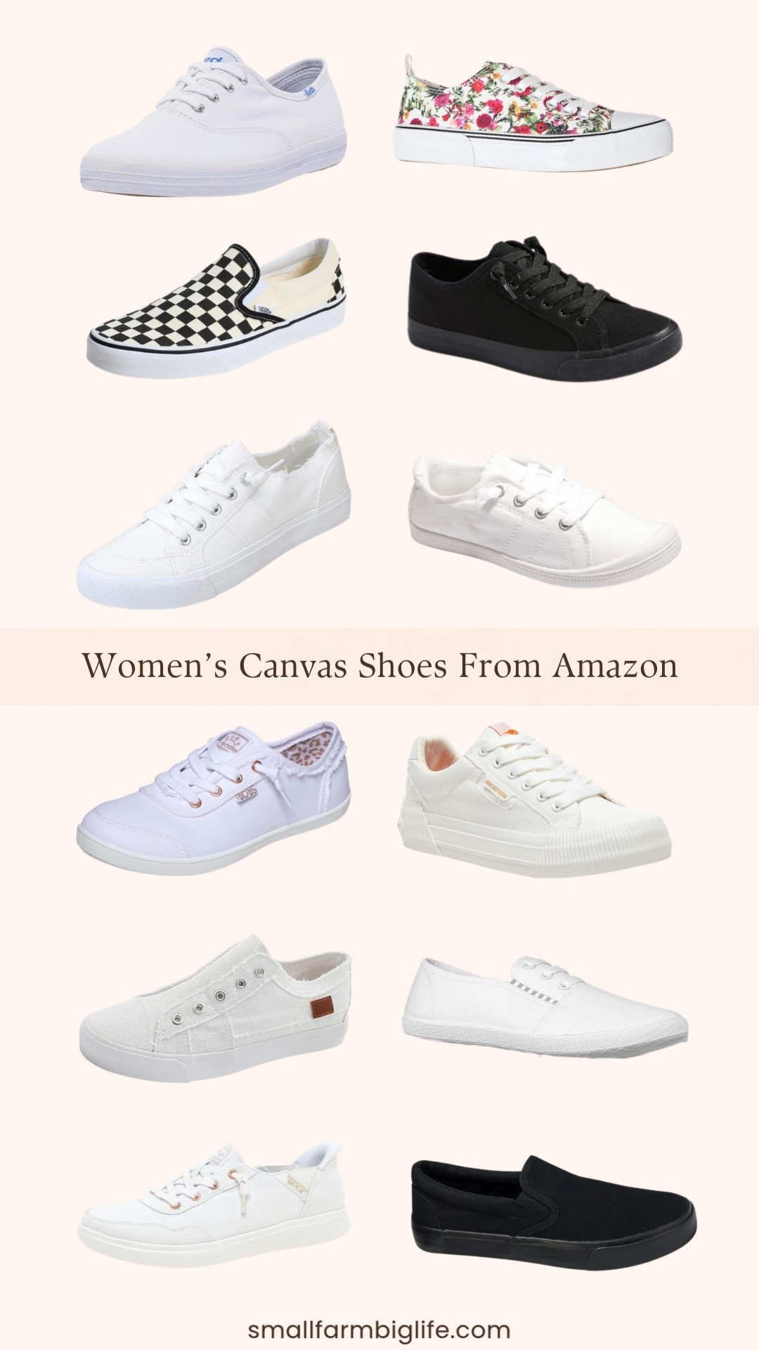 Canvas shoes from Amazon and this round up is everything for spring and summer 🌿👟 Black low top slip ons, white canvas slip on sneakers, white Skechers Hands Free Slip-ins Bobs Skip Cute, white non slip fashion canvas sneakers, black canvas slip on casual sneakers, floral canvas tennis shoes, black and cream checked Vans Classic Slip-Ons, white lace up Keds, white Skechers Bobs B Cute sneakers, white Women's Play fashion sneakers, and white slip on canvas low top sneakers. So many cute and comfortable styles in this round up and every single one is from Amazon at such an amazing price point. Canvas sneakers are the ultimate spring and summer shoe and these are the ones worth adding to your wardrobe right now. Everything is linked! 🛒 

 #LTKgrwm #LTKootd #LTKOver40