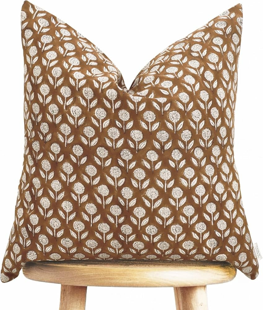 Handmade Block Print 100% Thick Cotton Accent Throw Cushion Cover with Zipper - Pillowcase for Be... | Amazon (US)